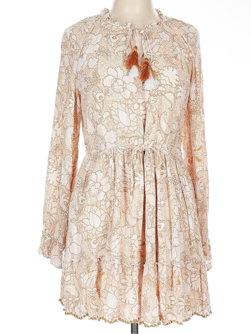House of Harlow 1960 Floral Lurex Tassel Tie Mini Dress Boho Prairie Romantic M